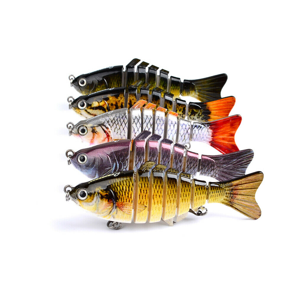 2x Lifelike Swimbait Multi Jointed Fishing Lure Hard Minnow Bait Treble Hook