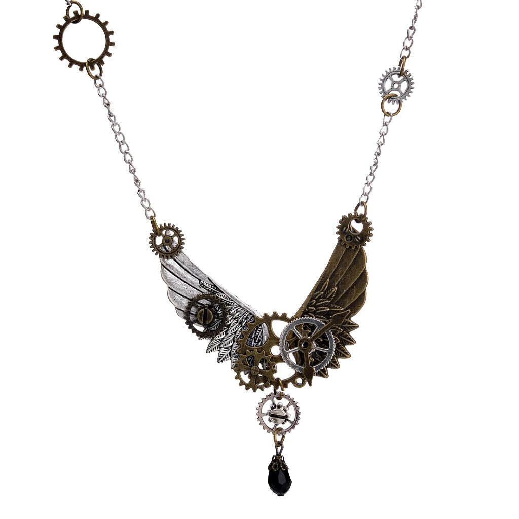 Steampunk Gear Jewelry Angel Wings Earrings Necklace Chain Sets for Women