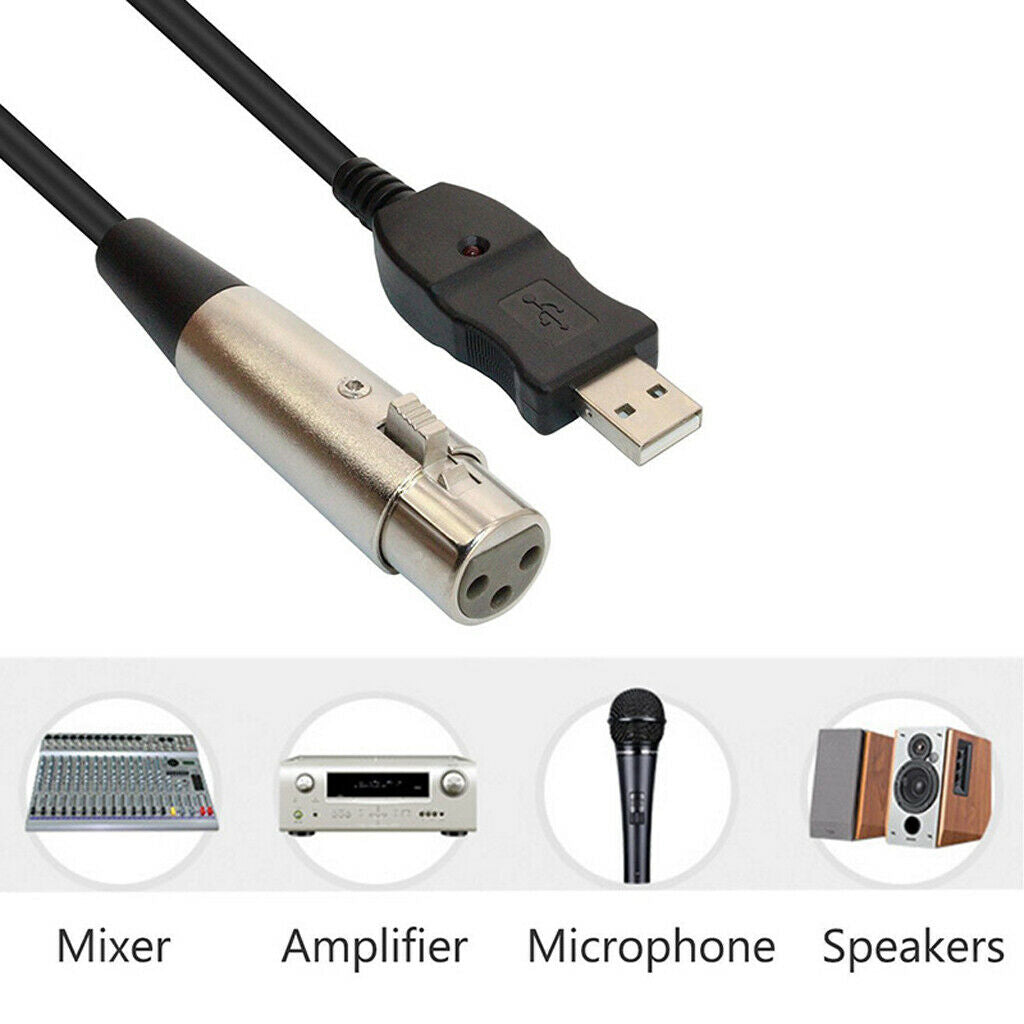 USB to XLR Microphone Instrument Karaoke Cable 3 Meters/  Black