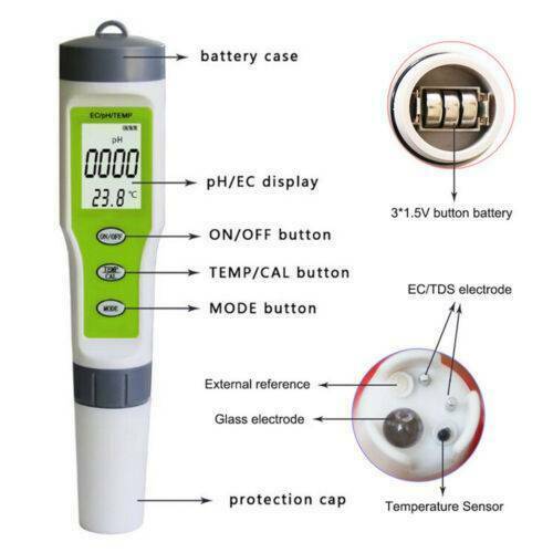 New 3 in 1 Portable Pen Type Digital pH EC TEMP Meter Water Monitor Tester