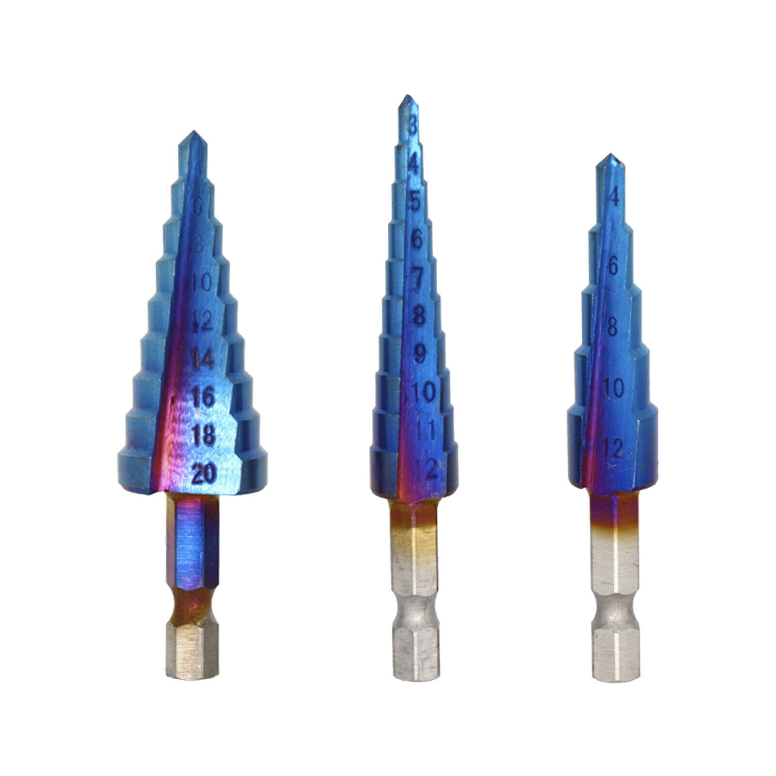 3x Nano Blue Coated Step Drill Bit Drilling Power Tools for DIY Lovers