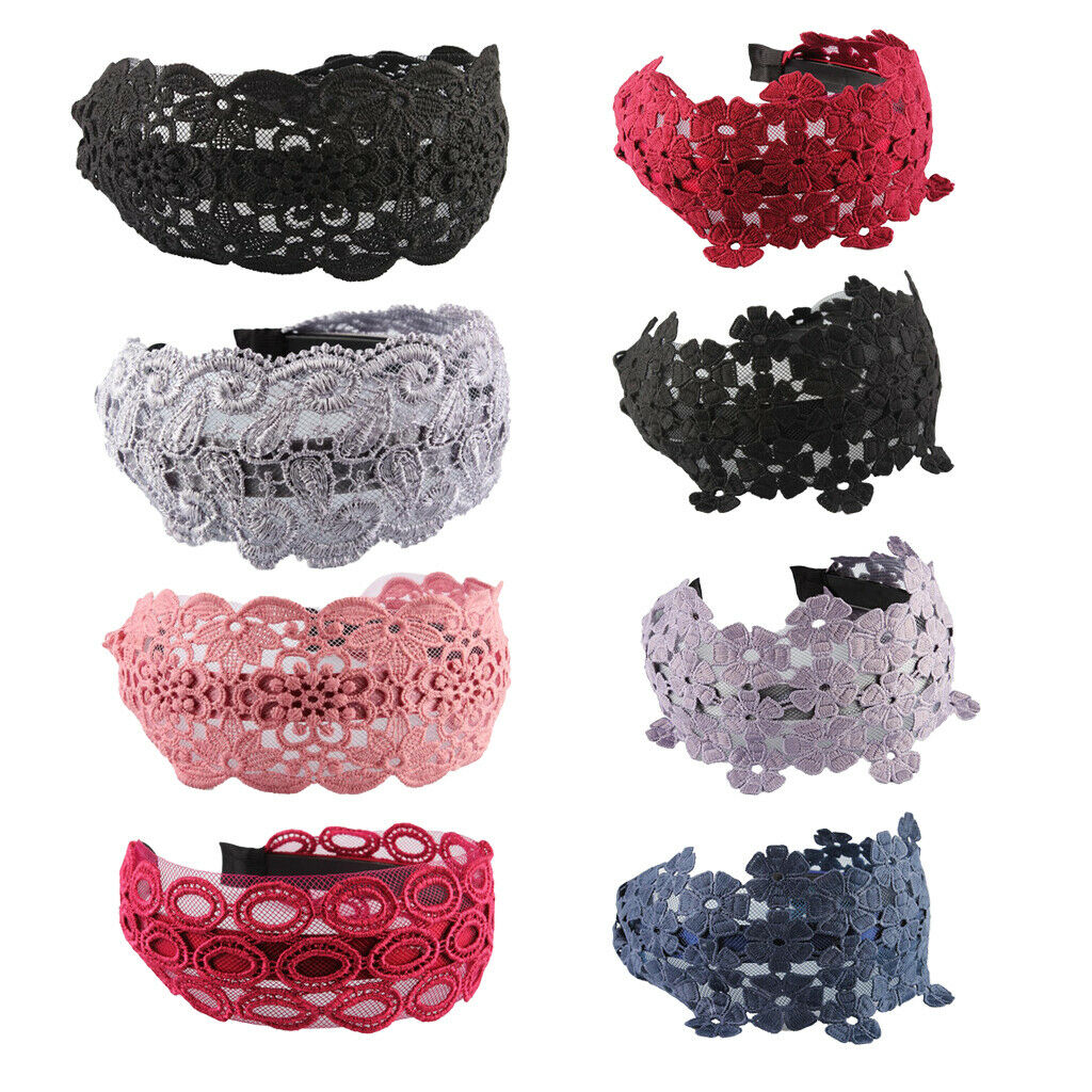 2pcs Women Lace Fabric Wide Headband Hair Band Hoop Wrap Hair Accessories