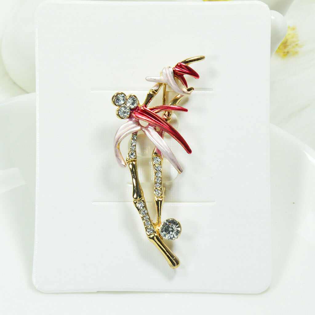 Natural Inspiration Bamboo Brooch Crystal Rhinestone Brooch Pin Red