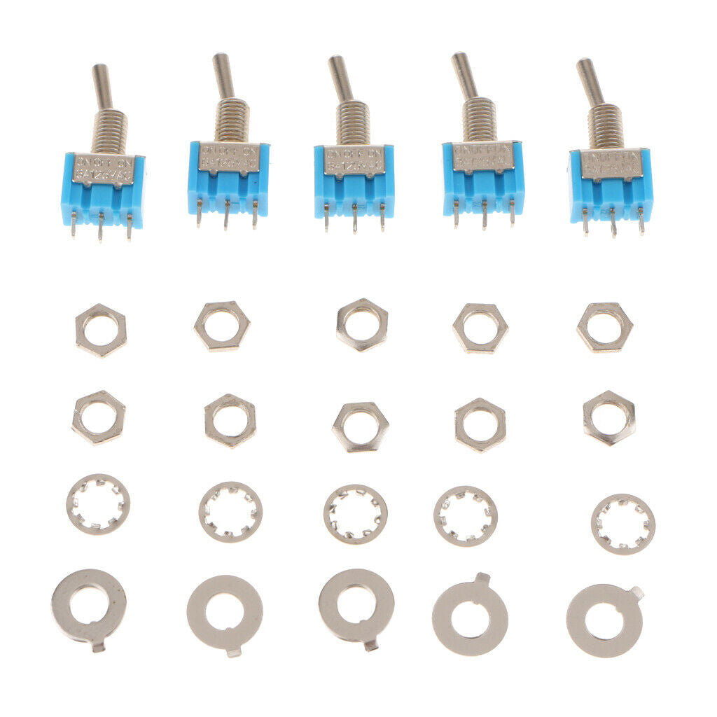 5Pcs MTS103 ON/Off/On Mini Toggle Switch 125VAC 6A 3-Pins Blue 6mm / 0.24''