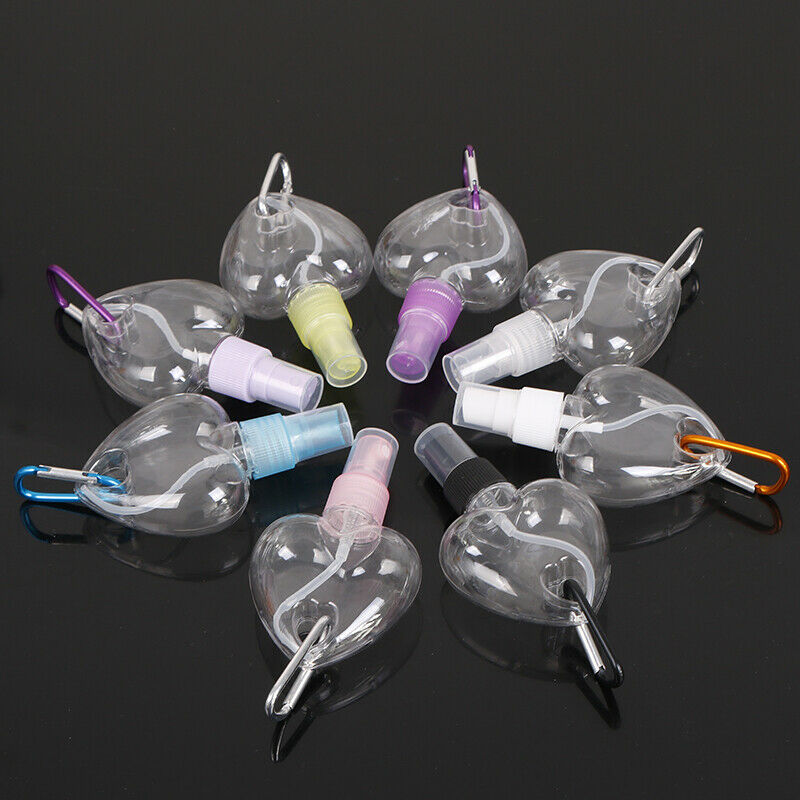 1Pcs 50ML Plastic Loving Heart Spray Bottle Carabiner Hook Bottle Travel Carr^DD