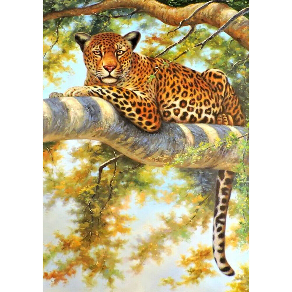 5D Rhinestone Full Square Drill Lying Cheetah Diamond Painting DIY Kit @