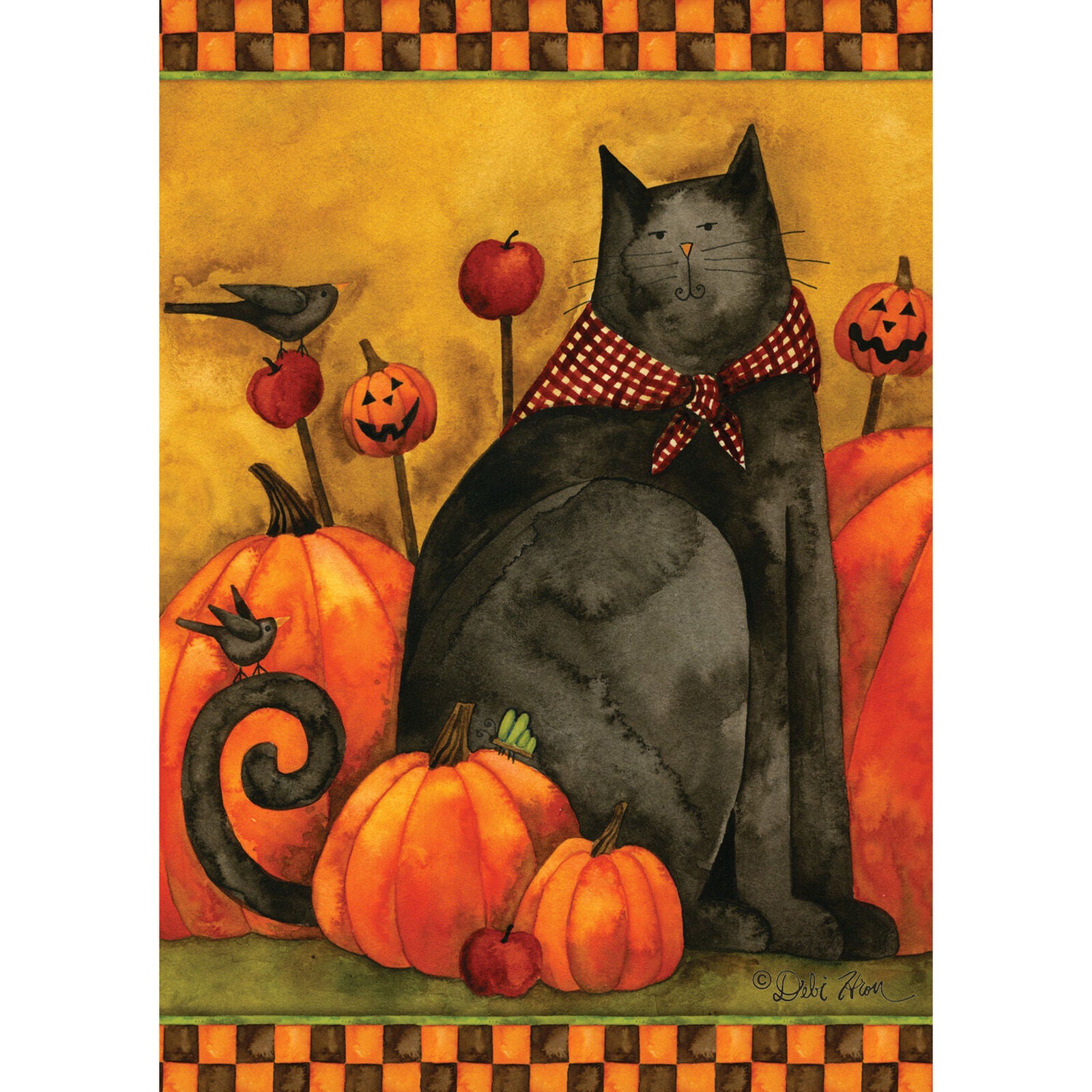 Toland Folk Cat 12.5 x 18 Fall Autumn Pumpkin Rustic Halloween Garden Flag