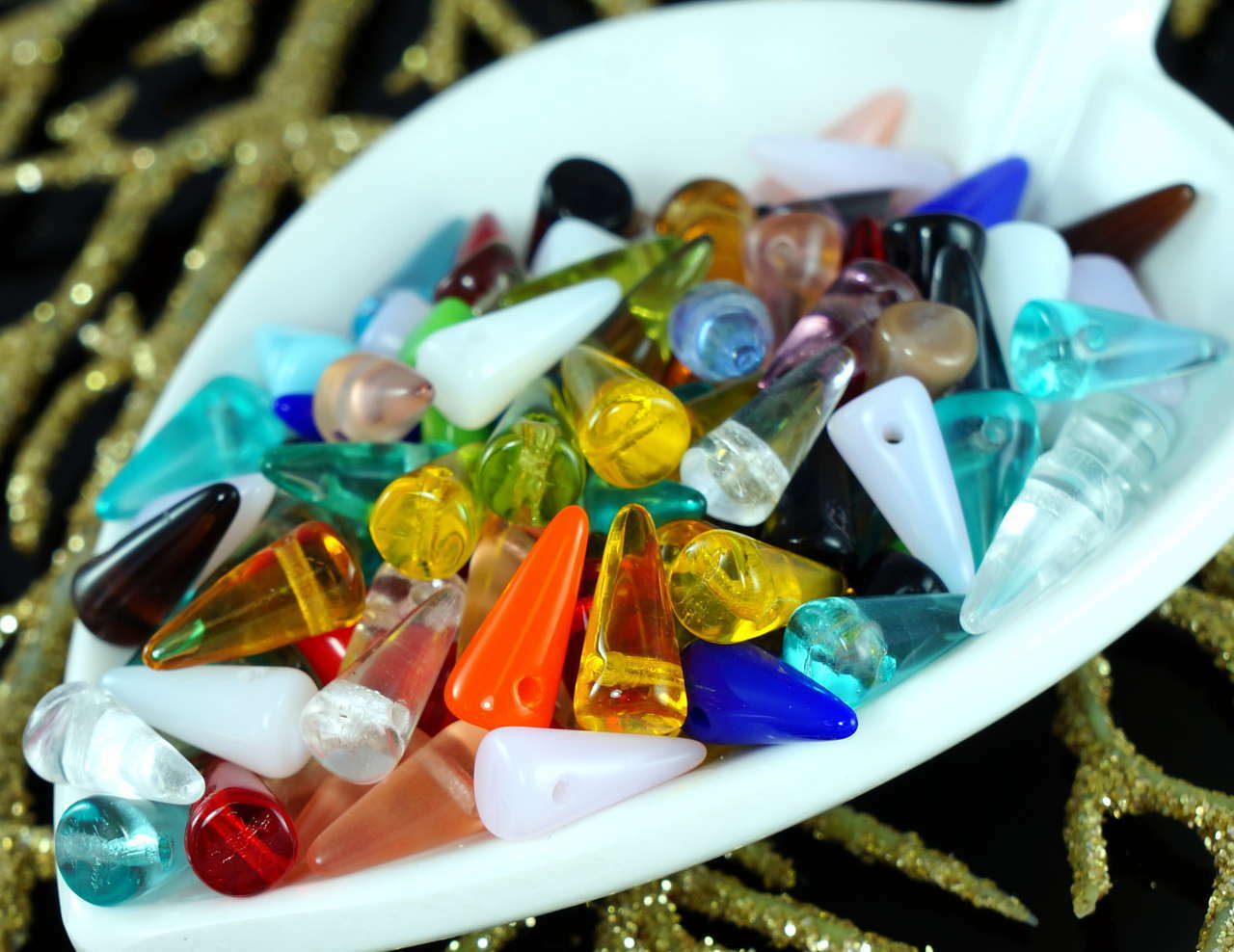 50pcs Mix Multicolor Baby Spike Czech Glass Beads Cone Drop 4mm x 10mm
