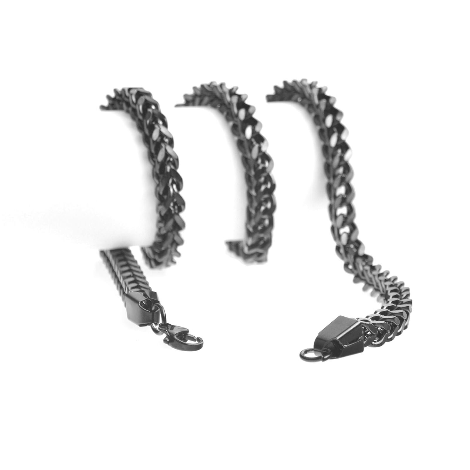 Stainless Steel Necklace Square Wheat Link Mens Chain Bracelet Black 22 inch