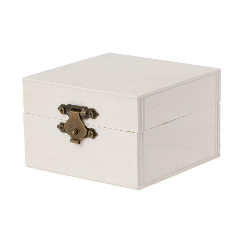 Wooden Square Jewelry Storage Box Wood Base Crafts Case Art Decor Kids DIY Toys