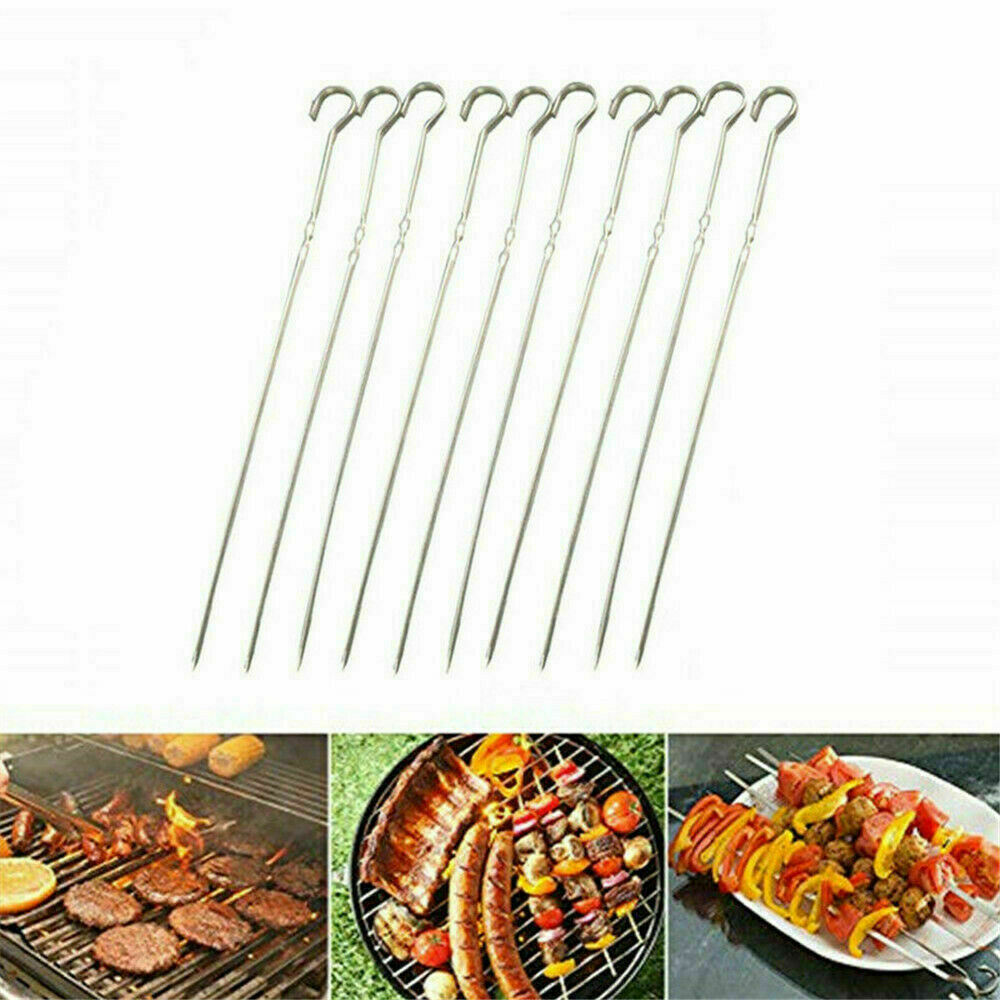 12PCS Kabob Skewers Flat Metal BBQ Barbecue Skewer Stainless Steel Shish Skewers