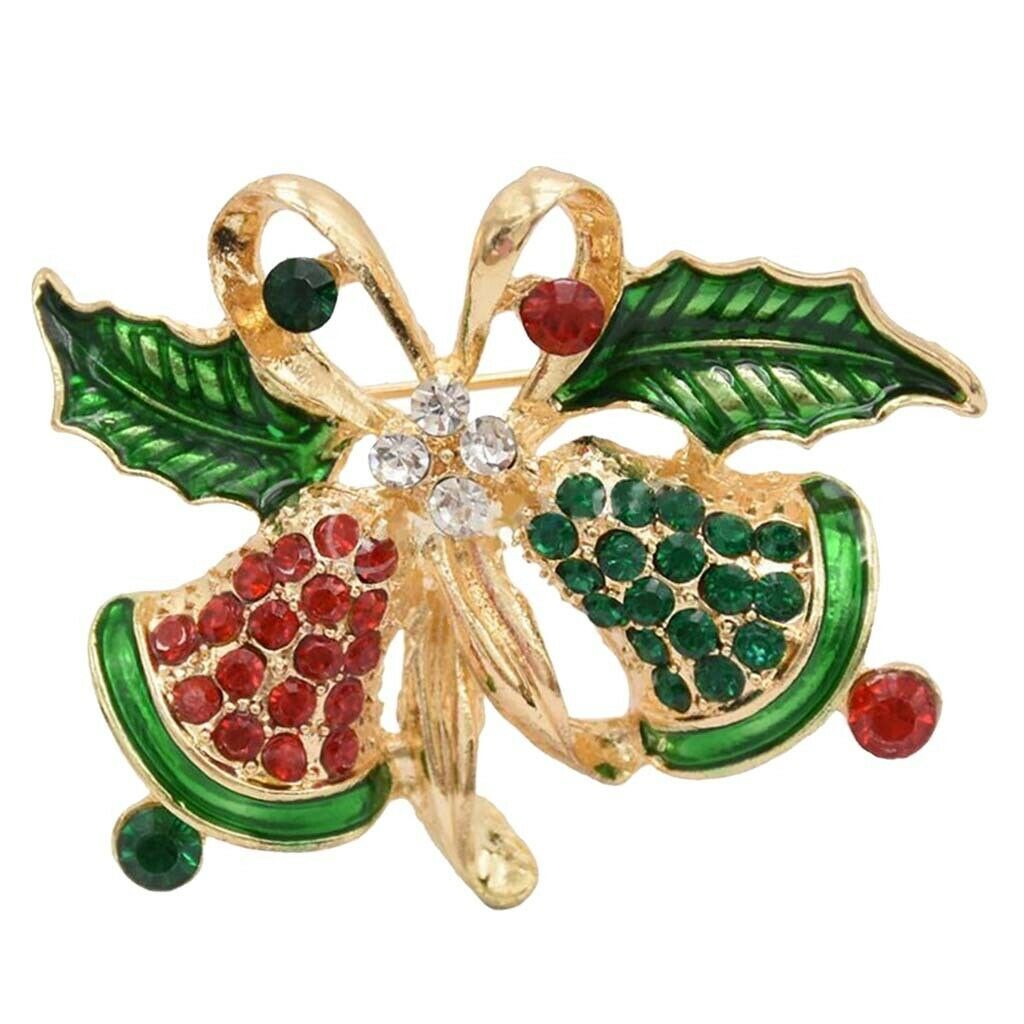 Crystal Christmas Bell Brooch Pin Xmas Party Ornaments Gift Xmas Corsage