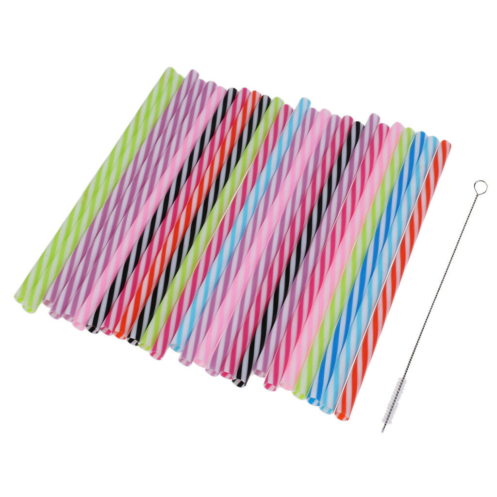 25Pack Reusable Stripe Jar Straws & Cleaning Brush Party Tableware Favors