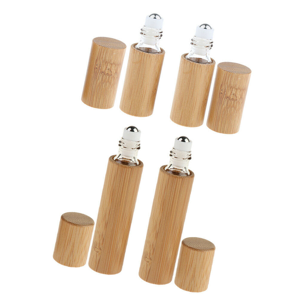 4Sets Handmade Natural Bamboo Refillable Essential Oil Roller Bottles Travel