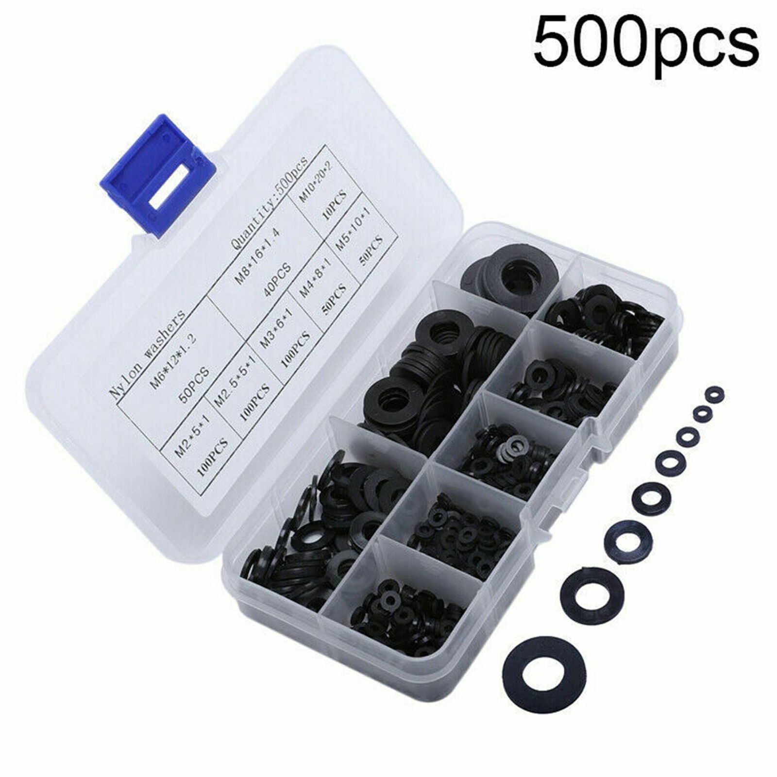 500X Black Nylon Washer M2-M10 Plastic Gasket Set Flat Ring M2 2.5 3 4 5 6 8 10.