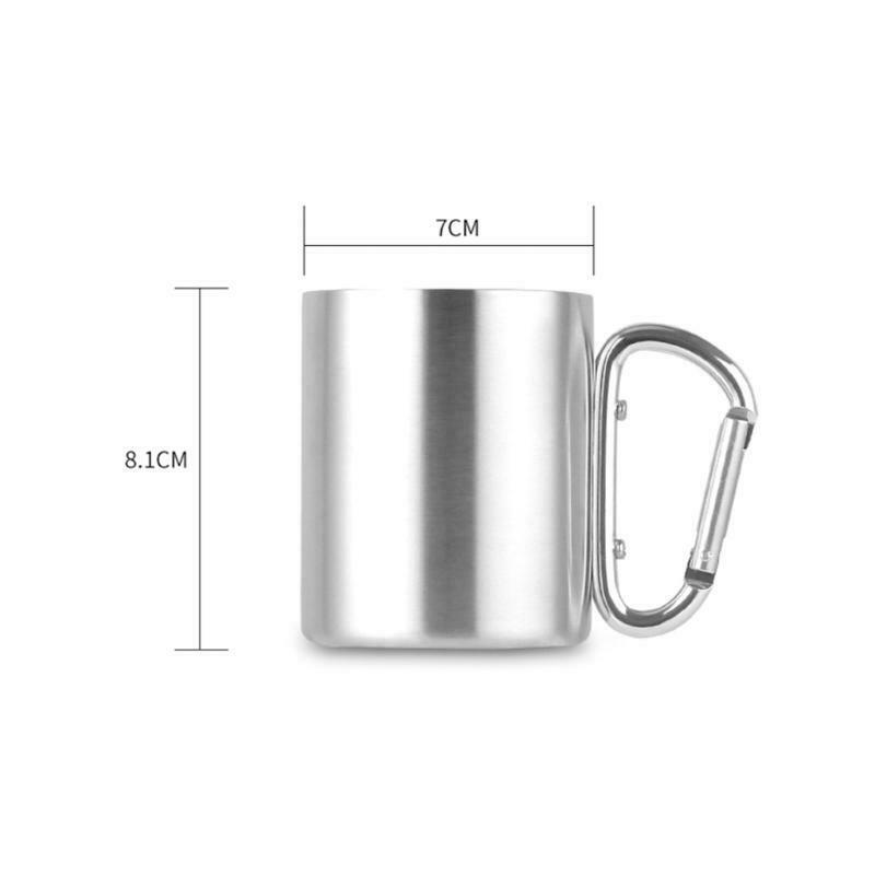 220ml Camping Travel Stainless Steel Cup Carabiner Hook Handle Picnic Water Mug