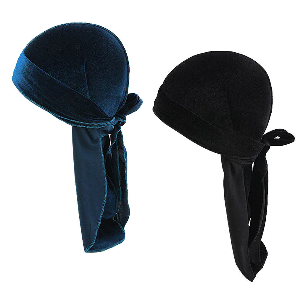 2 Pieces Mens Velvet Bandana Hat Long Tail Muslim Headwear Beanie Chemo Hats