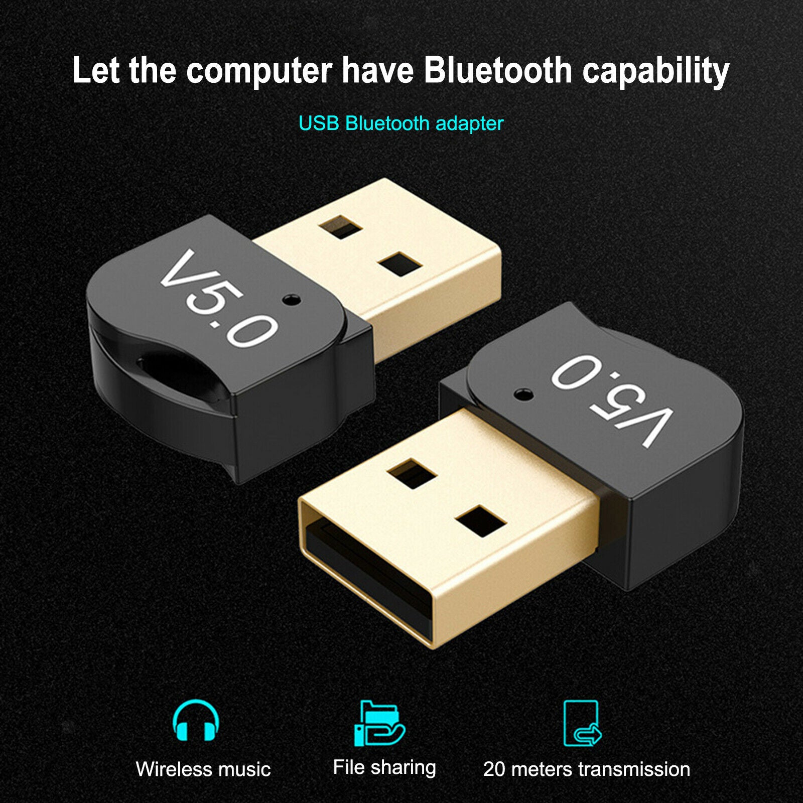 USB Bluetooth 5.0 Adapter for PC Windows 10/8/8.1 Computer Headset Speaker