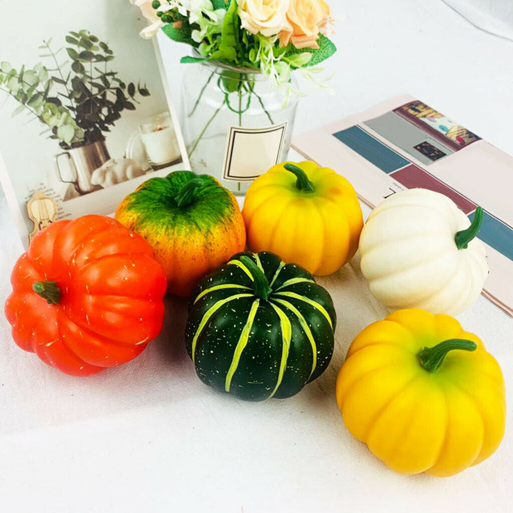 6x Artificial Pumpkins Foam Crafts Fall Seasonal Halloween Accent Wedding