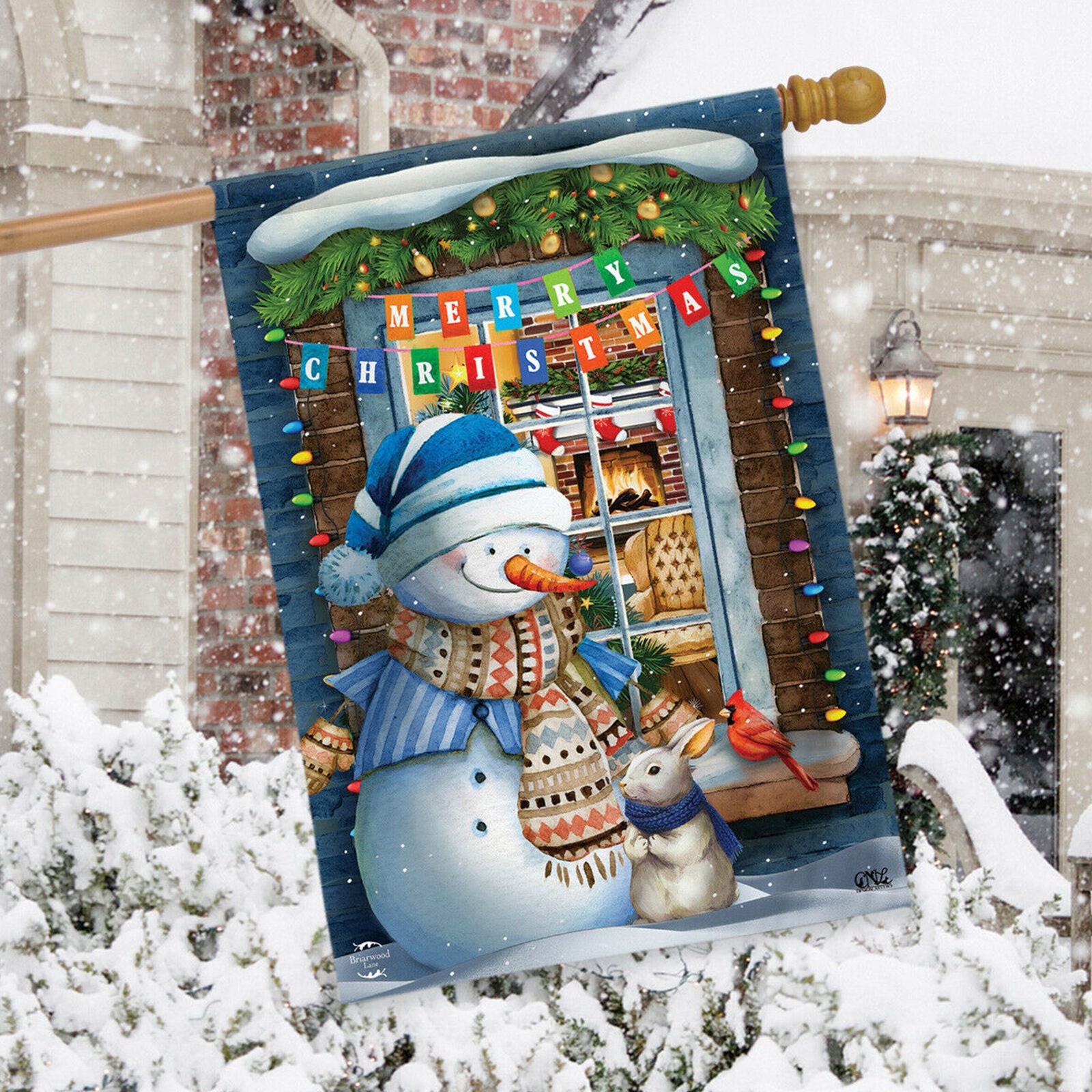 Christmas Window Snowman House Flag 28" x 40" Holiday Bunny Briarwood Lane New