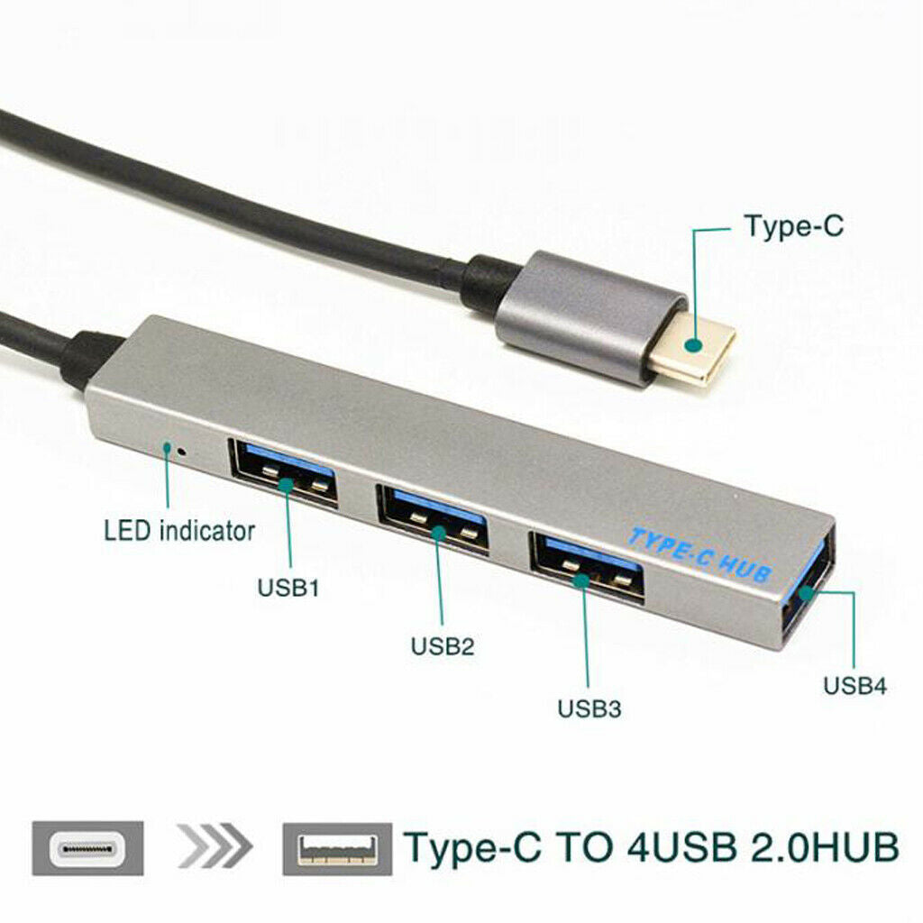 USB C Hub Type C USB 3.1 To USB 2.0 4Ports Card Reader Adapter Hub