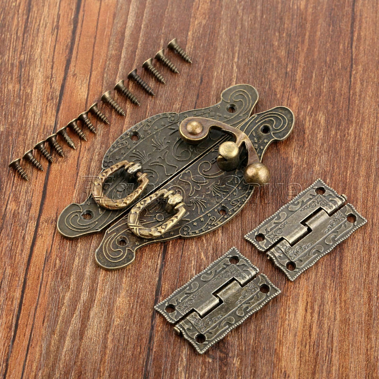 Carved Flower Jewelry Box Latch Hasp Buckle Toggle Catch Clasp Hook & 2x Hinges