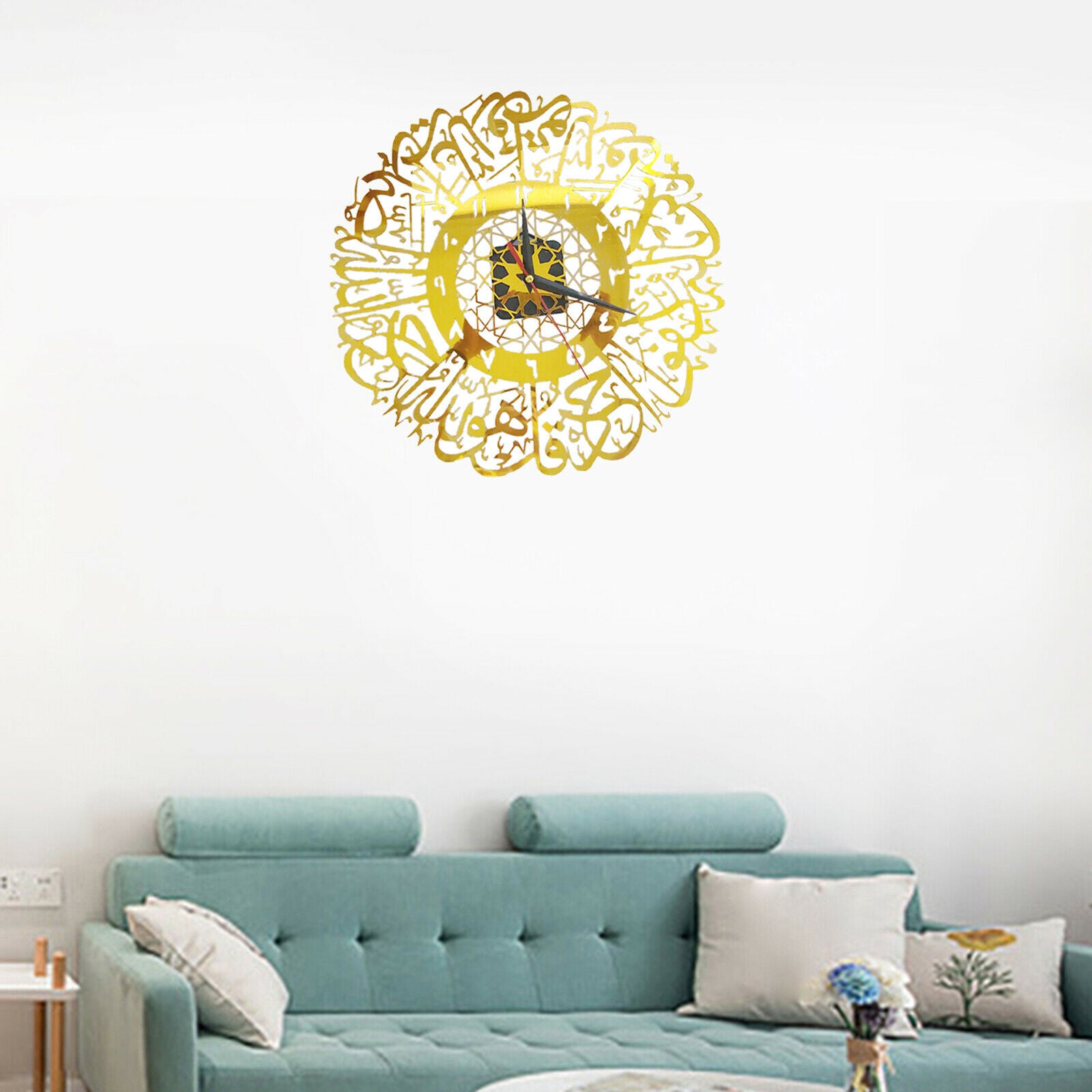 Metal Islamic Calligraphy Quartz Wall Clock Pendulum Muslim Decoration