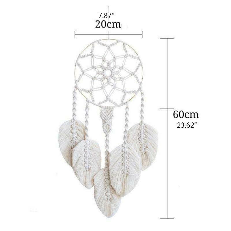 Macrame Dream Catcher Boho Woven Feather Leaf Tassel Wall Hanging Ornament Decor