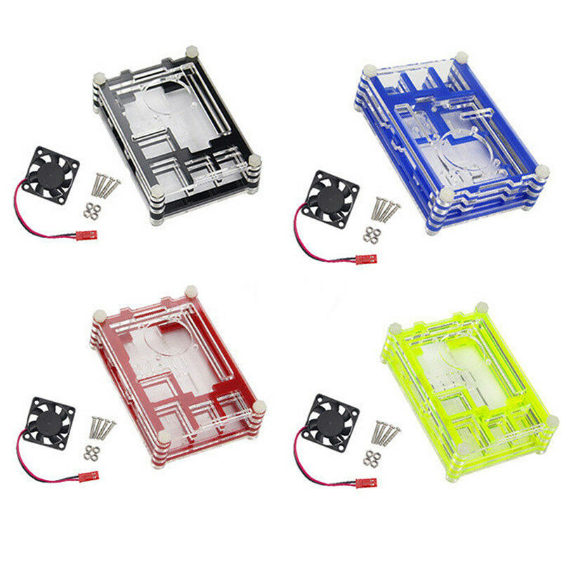 Clear Acrylic Case Shell Enclosure Box +Cooling Fan For Raspberry Pi 3 B +  l TL