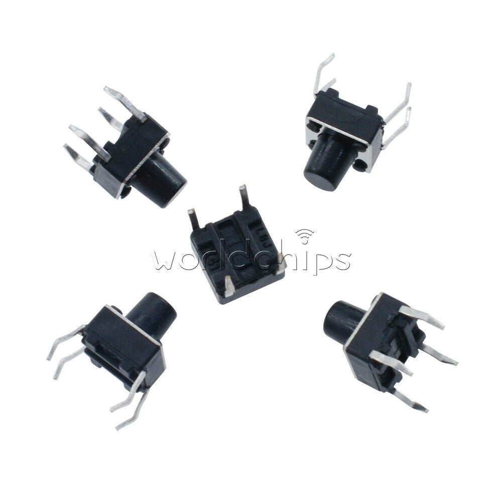 100PCS 6x6x7mm Touch Switch Black Round Button 6*6*7mm 4 Pin Tactile Tact Switch