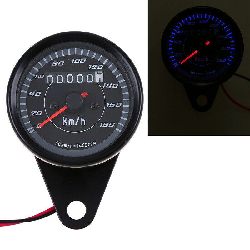 Circle Motorcycle LED Backlight Odometer Speedometer Gauge Stainless Steel Black
