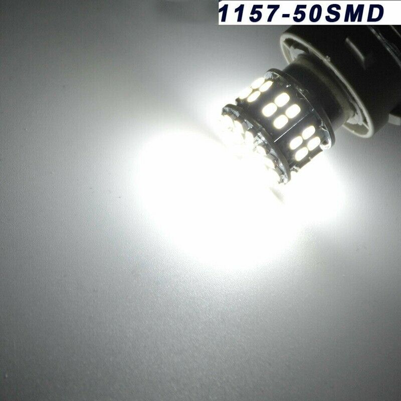 2X(2Pcs 6000K White 1157 50SMD Tail Brake LED Lights Bulb BAY15D 12V T4J8)