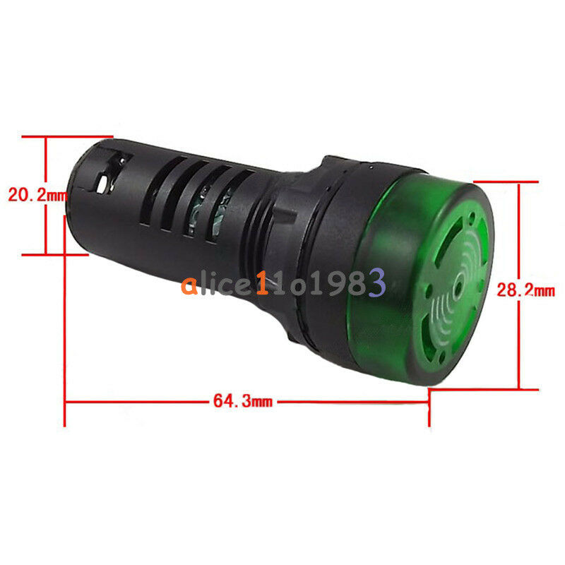 AC/DC 12V Green LED Active Buzzer Accident Signal Indicator Lamp AD16-22SM