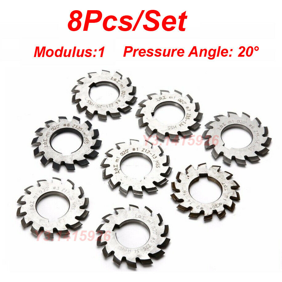 8Pcs/Set HSS M1 Diam.22mm PA 20Â°Degree #1 #2 #3 #4 #5#6#7#8 Involute Gear Cutter