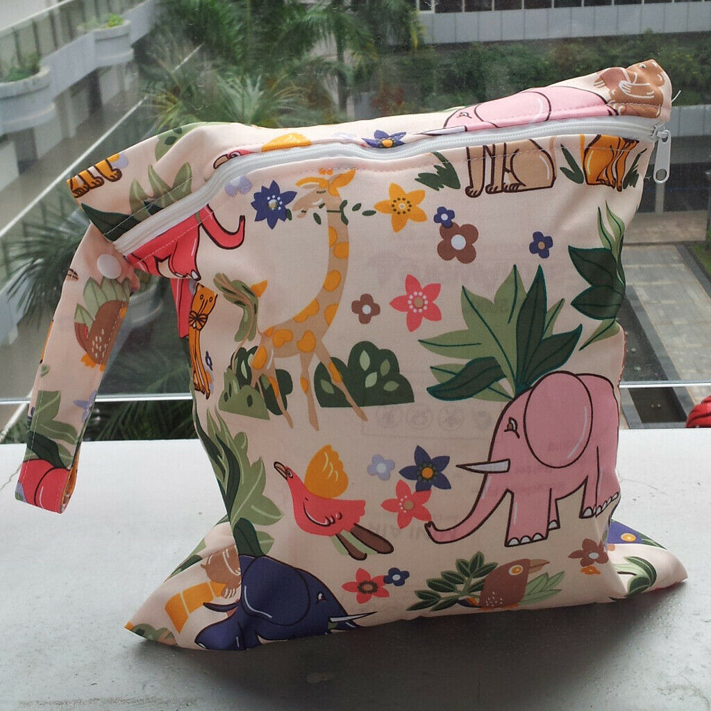 2pcs Baby Infant Waterproof Zipper Cloth Diaper Bag Lion Animal Pattern Beige