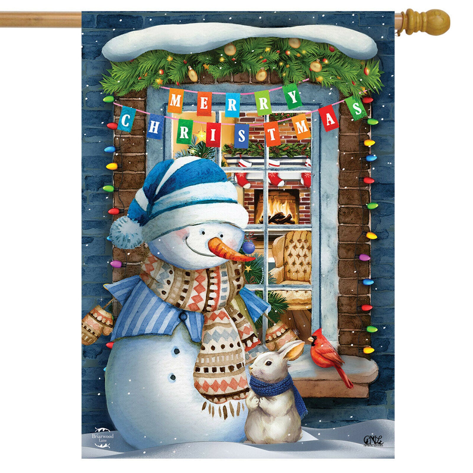 Christmas Window Snowman House Flag 28" x 40" Holiday Bunny Briarwood Lane New