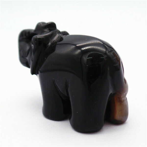 50x32x19mm Black Agate Carved Elephant Decoration Statue Stone Home Decor HH7961