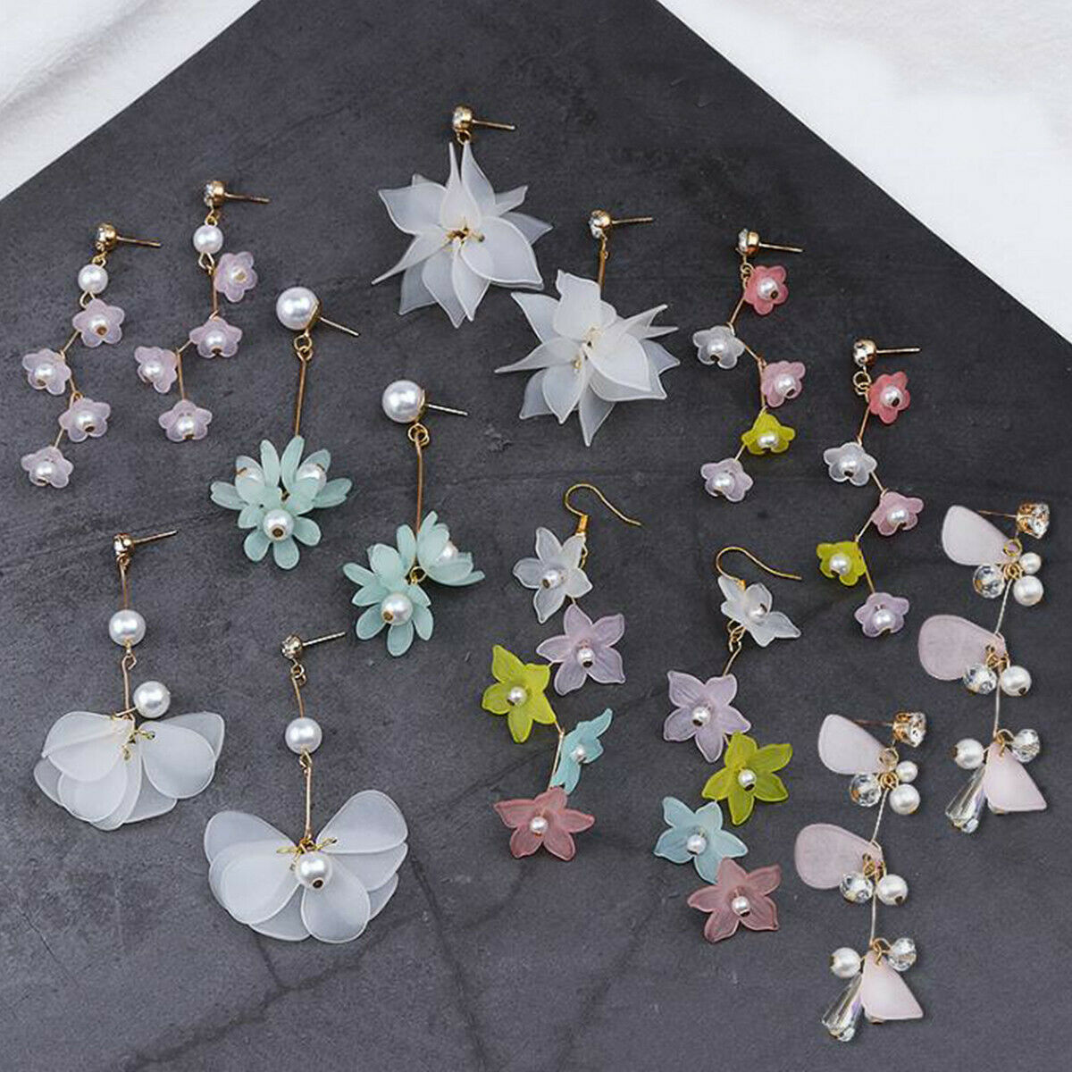 7 Pairs Mix Flower Drop Earrings Material DIY Handmade Jewelry Making Set