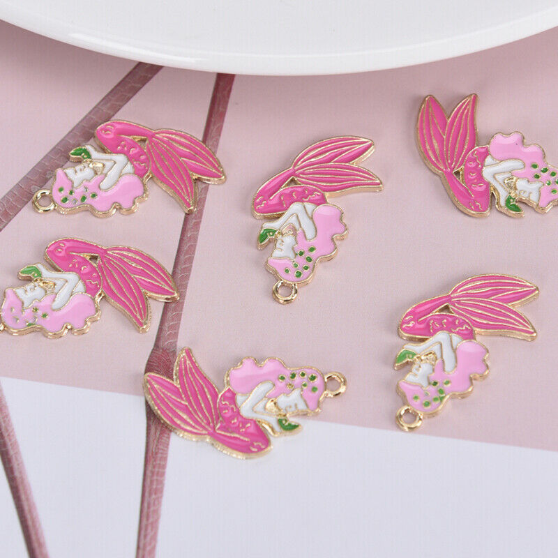 10x/Lot Enamel Alloy Mermaid Charms Metal Pendants DIY Jewelry Findings Cr Nj Rf