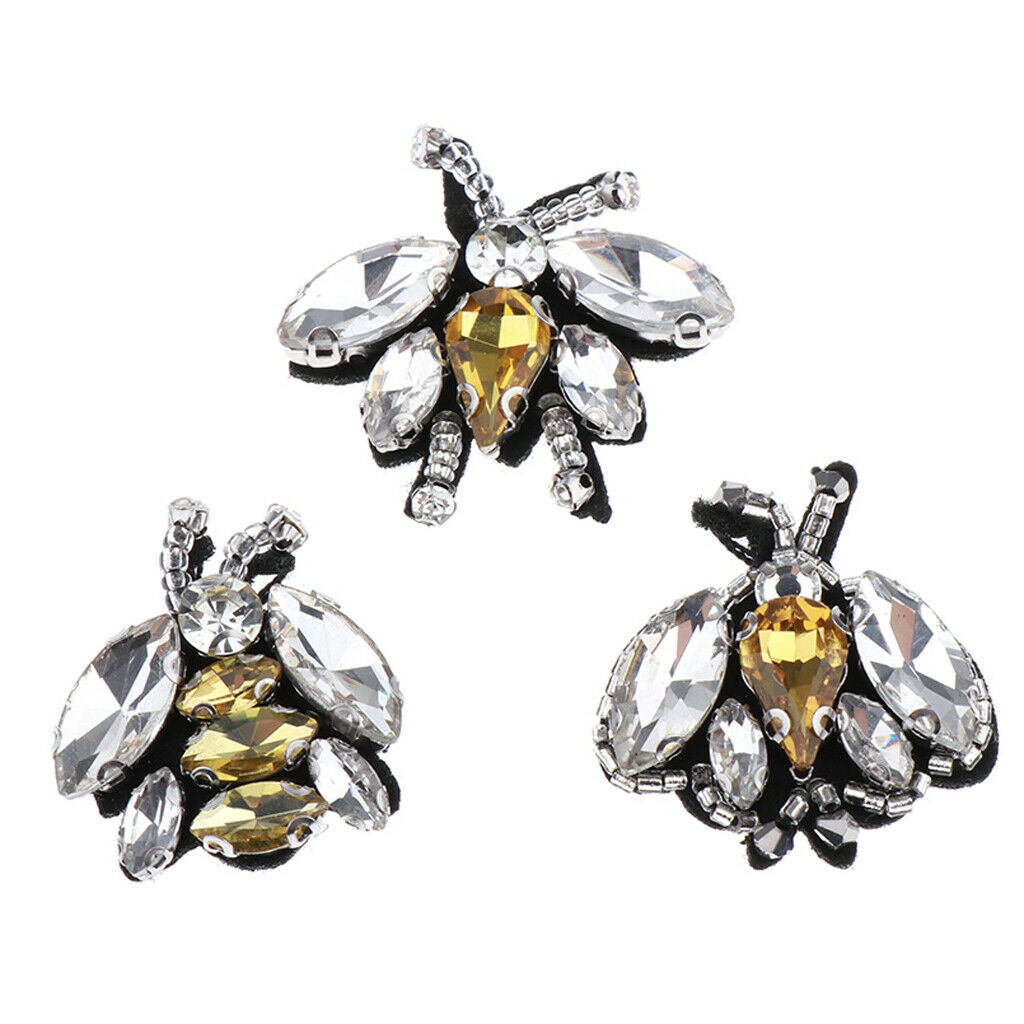 Lots of 3 Rhinestone Bee Sequins Patch Iron/Sew on Applique fit Dress Handbag
