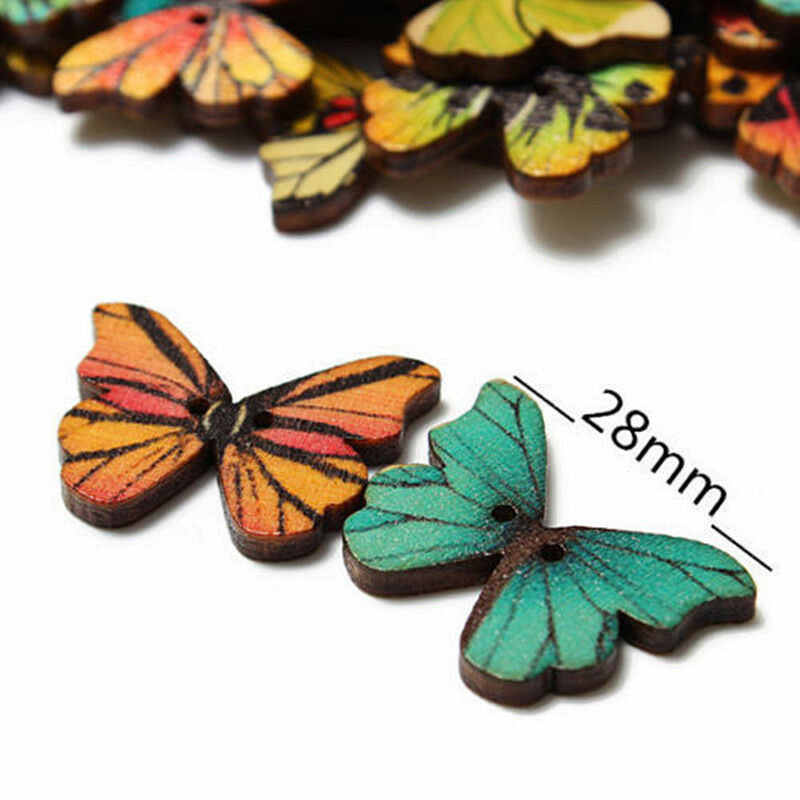 B7 50x Mixed Sewing Butterfly Phantom buttons Scrapbooking 2 Holes Bulk Wooden