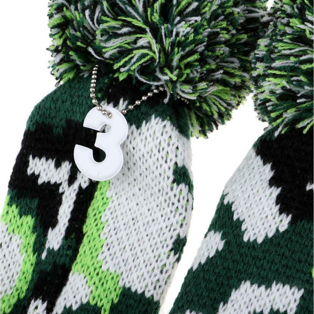 3Pcs Universal Golf Club Pom Pom Knit Headcover Driver Fairway Wood Head Cover