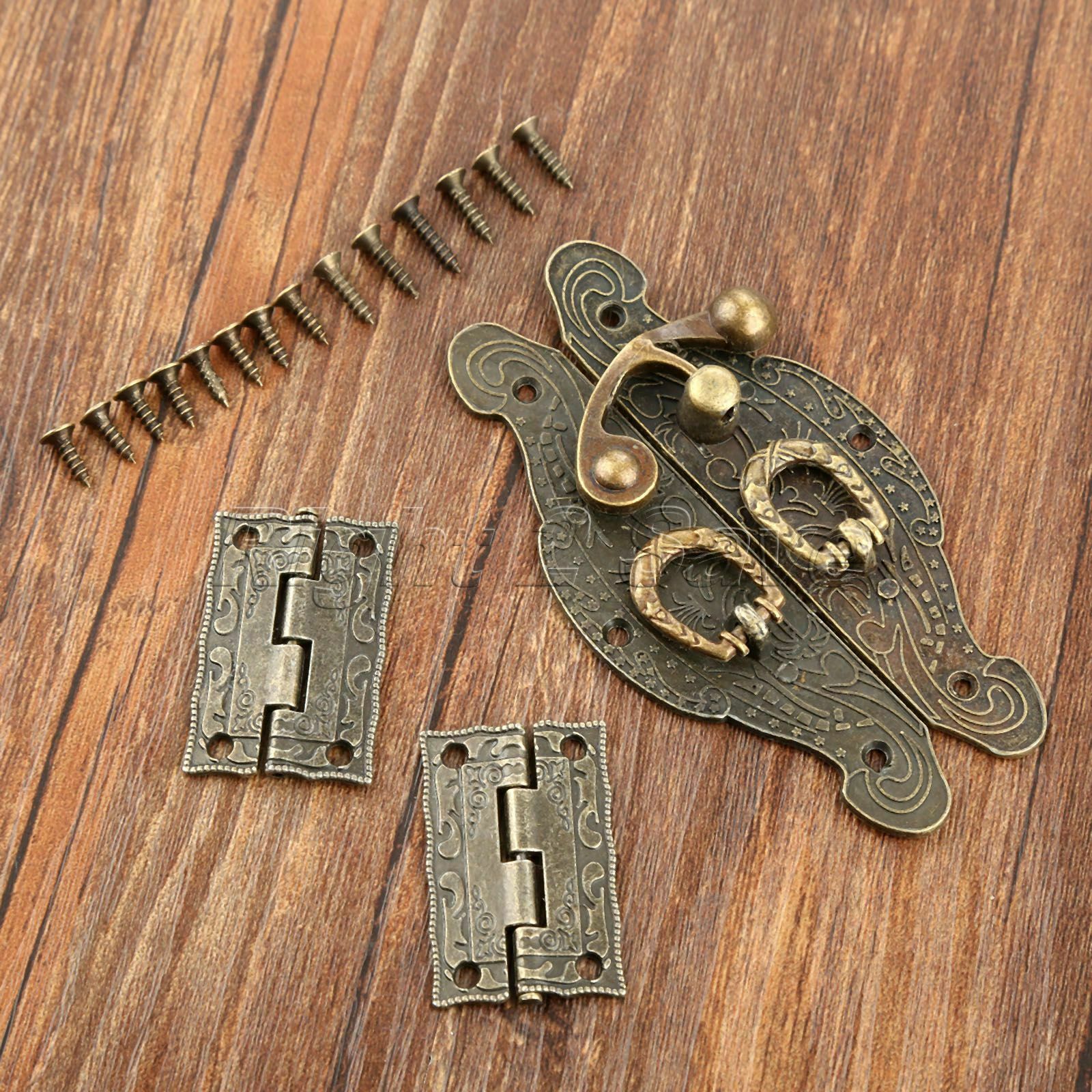 Carved Flower Jewelry Box Latch Hasp Buckle Toggle Catch Clasp Hook & 2x Hinges