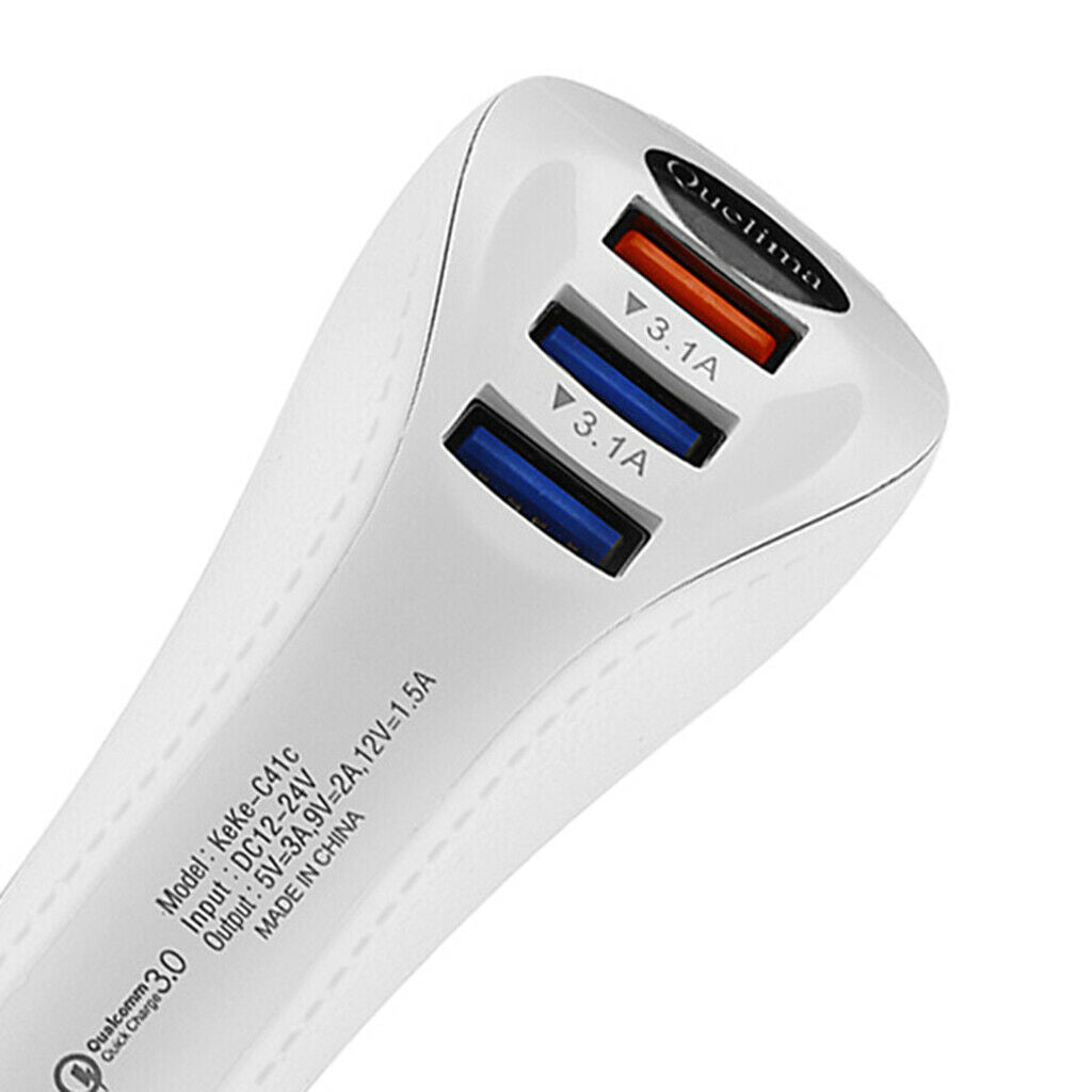 3 Port USB Car Fast Charger Rapid Car Power Universal Adapter QC3.0 White