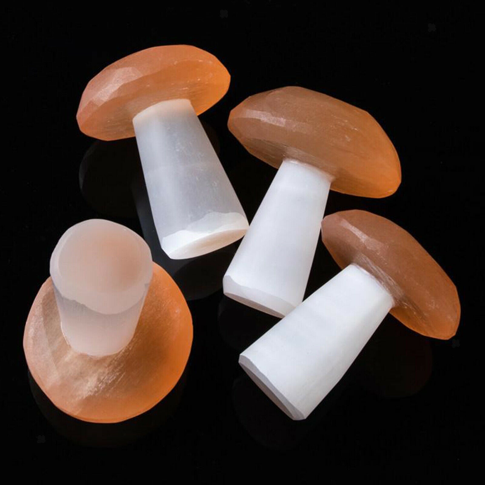 Crystal Selenite Quartz Stone Carved Mushroom Ornament Soothing Meditation
