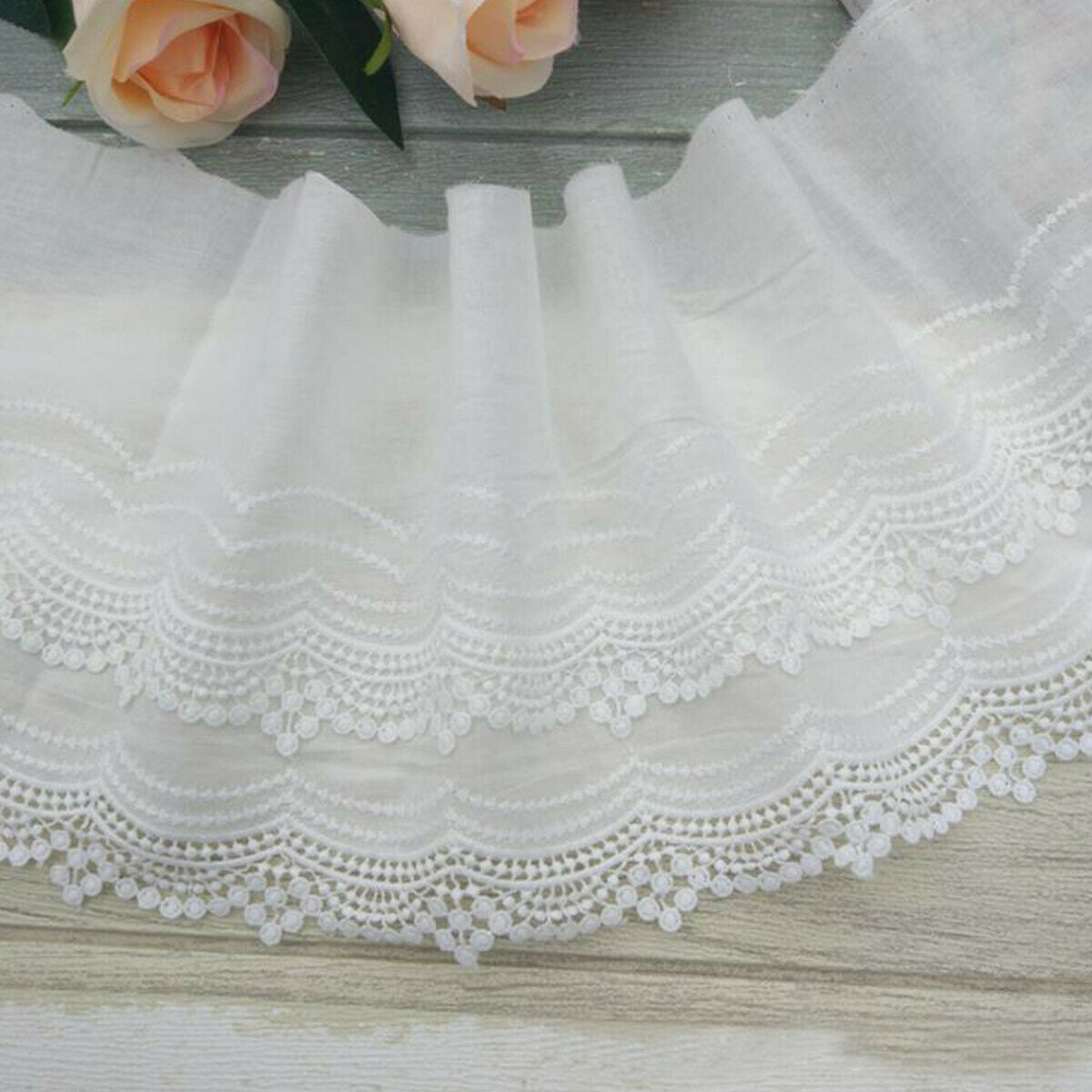 3 Yards Cotton Floral Embroidery Lace Trim Dress Curtain Fabric Ribbon Sewing