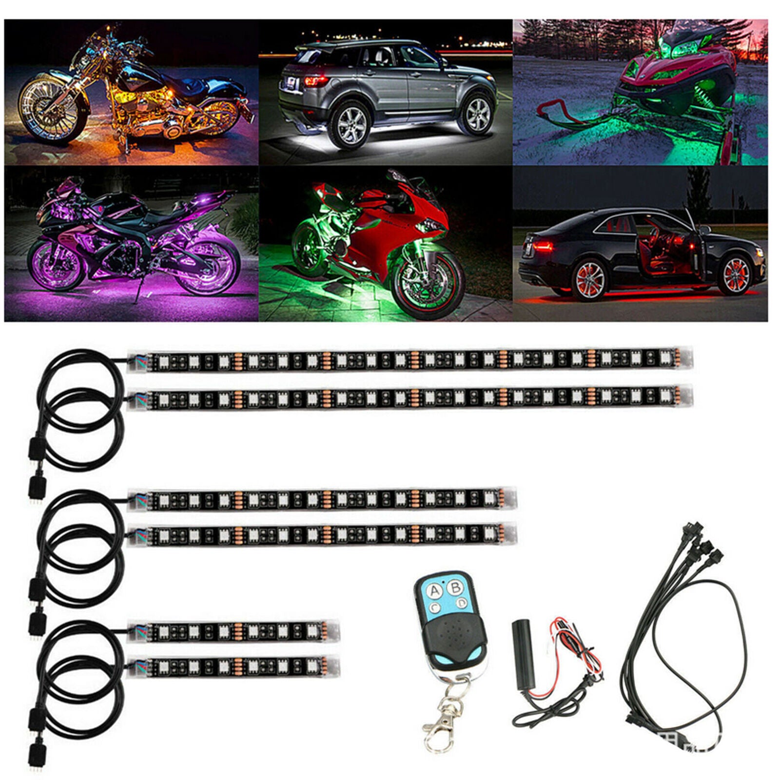 6X Motorcycle led lights Wireless Remote 18 color Neon Glow Light Strips Kit