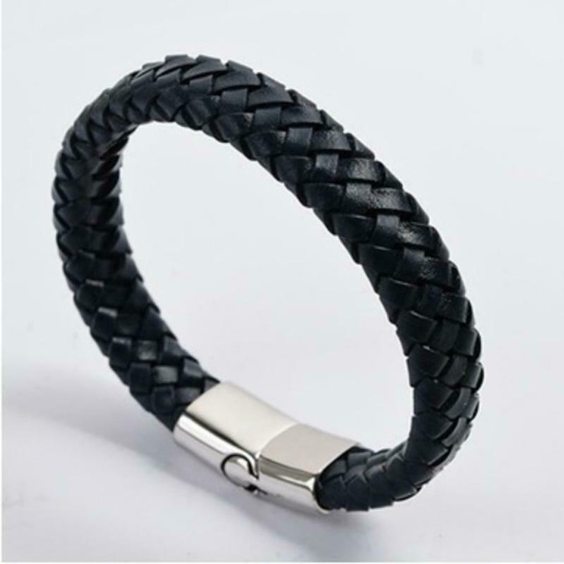 Mens Fashion Punk Leather Wrap Braided Wristband Cuff Punk Bracelet Bangle