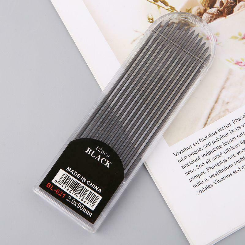 12Pcs 2.0 mm Mechanical Pencil Black 2B Lead Refills Draft Drawing Writing Art