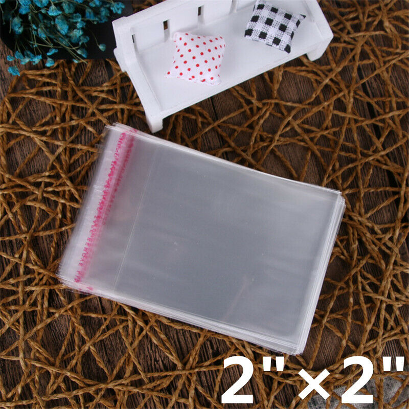 100Pcs 2"x2" Small Clear Self Adhesive Resealable Cello Cellophane Poly OPP Bags